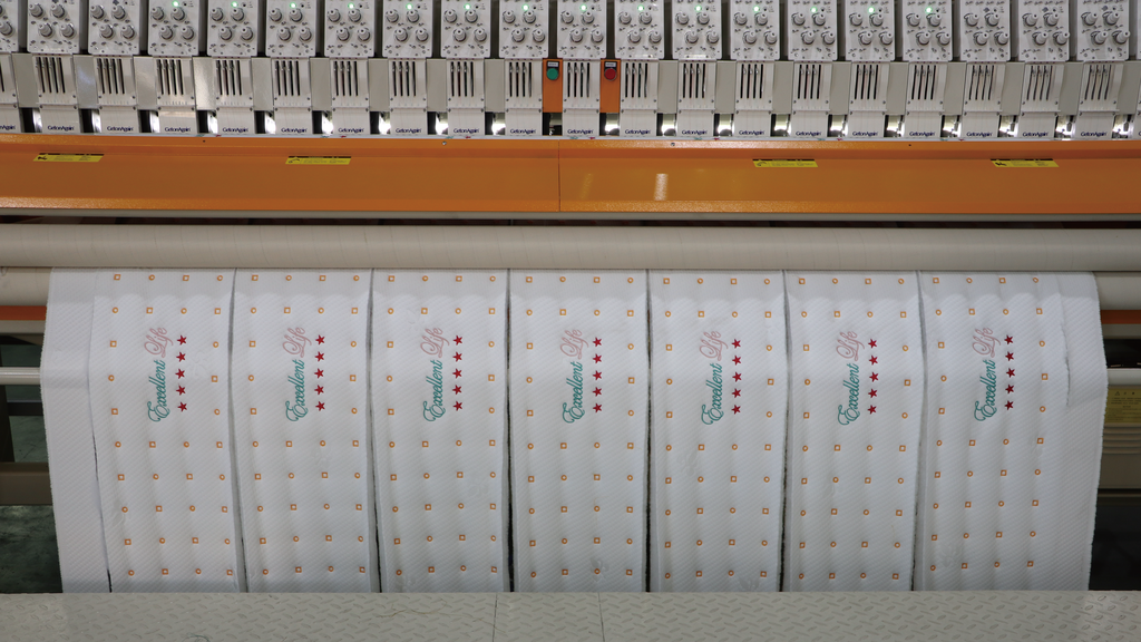 床垫围边专用多色绗缝刺绣裁剪全自动一体机